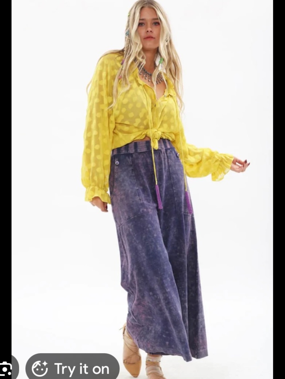 Aratta Silent Journey She Does Not Care Wide-Leg Pants - Blue Wash size small